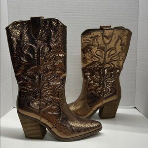 Michael Shannon Faith Cowboy Boots Western Block Heeled Metallic Bronze Size 10